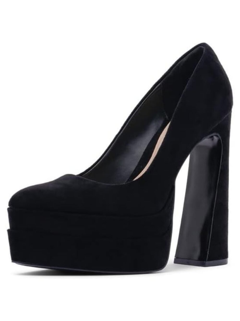 D'Amelio Marlania Platform Pump Black Microsuede Chunky Heel - US 5.5M